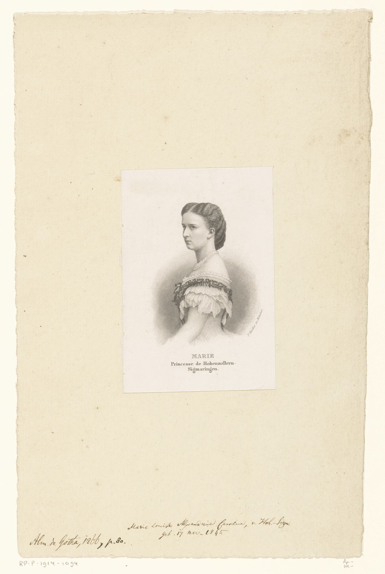 Portret van Maria van Hohenzollern-Sigmaringen by Paul Barfus