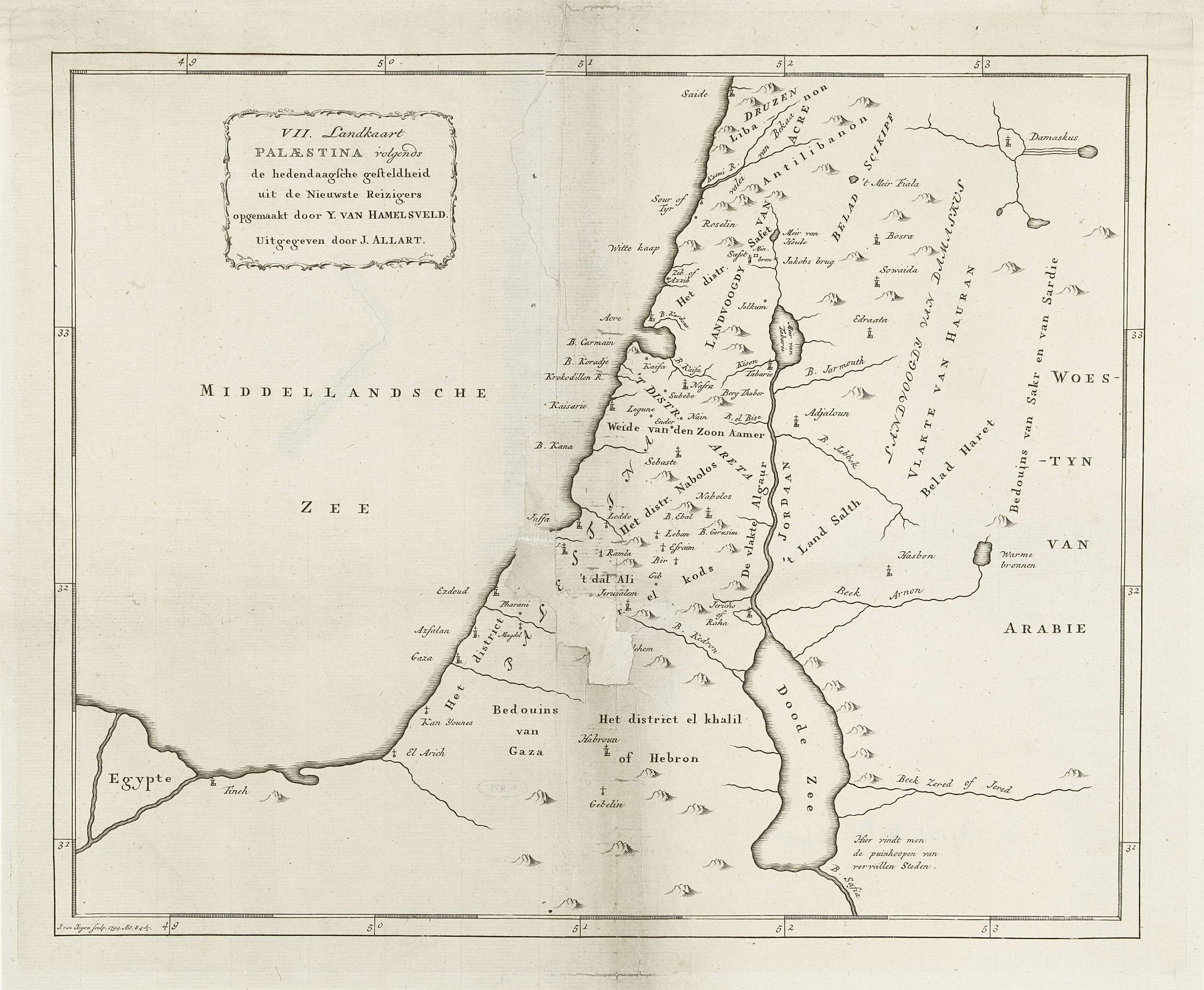 Kaart van gedeelte van Palestina by Jan van Jagen