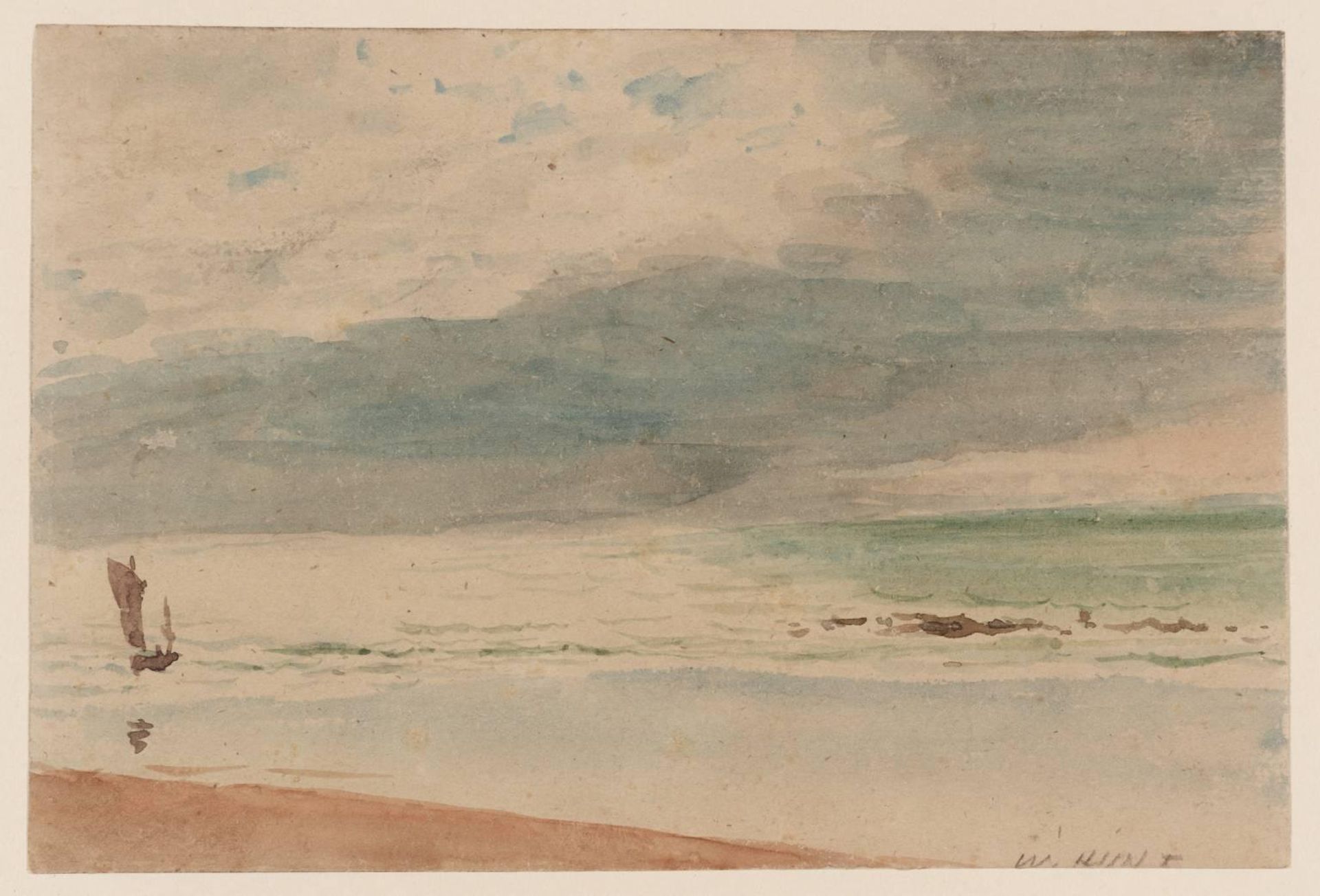 Coast Scene, a Ship to Left by William Henry Hunt