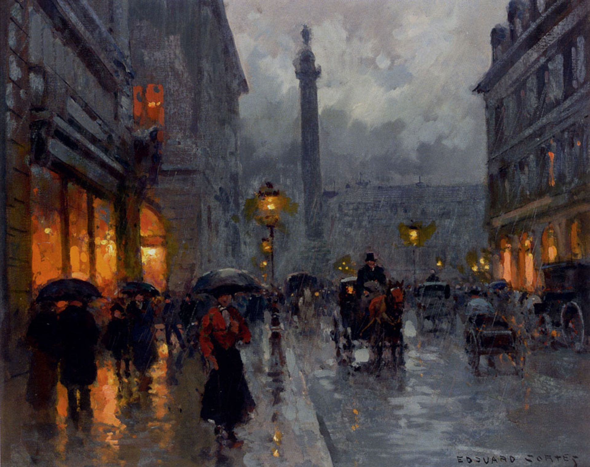Place Vendome in Rain by Edouard Cortes