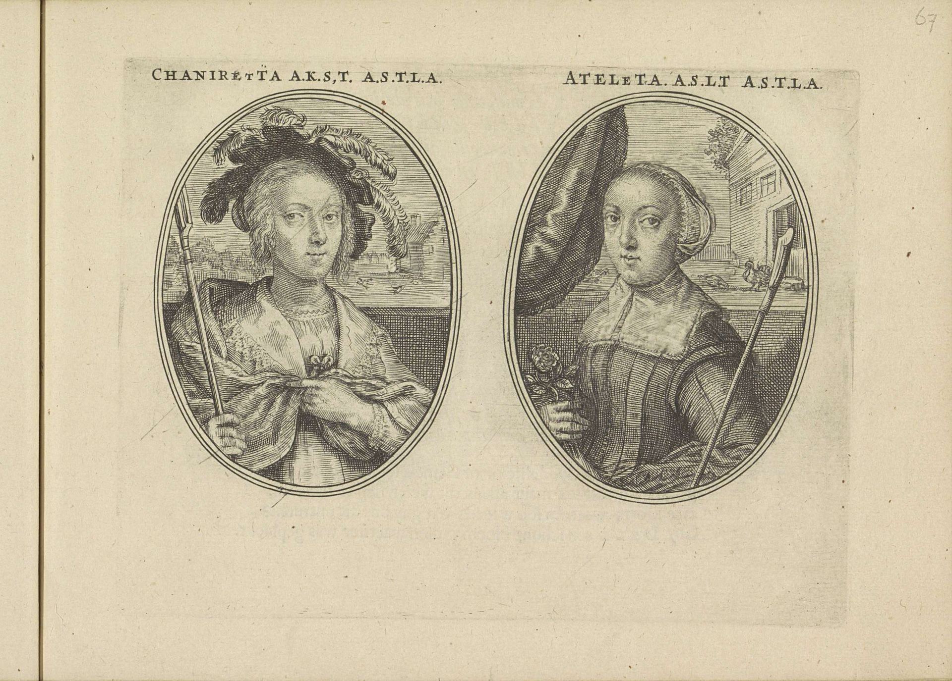 Portretten van twee onbekende vrouwen, beiden als herderin by Crispijn van de (II) Passe