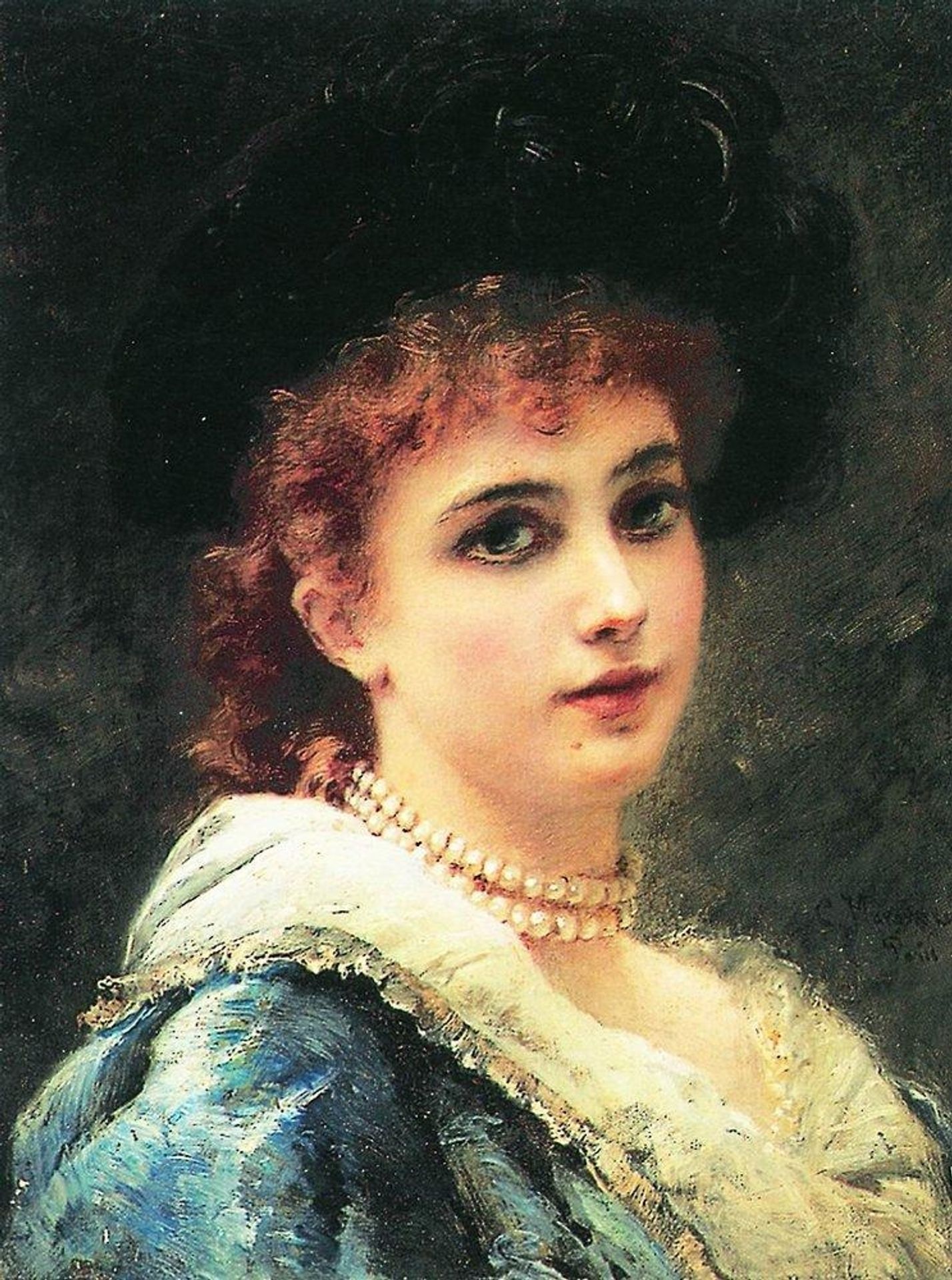 Parisienne in pearl necklace by Konstantin Egorovich Makovsky