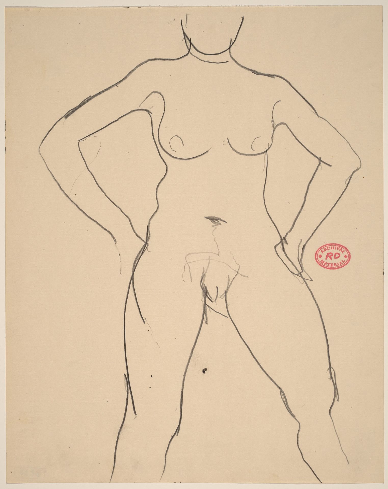 Untitled [front view of a female nude with arms akimbo] by Richard Diebenkorn
