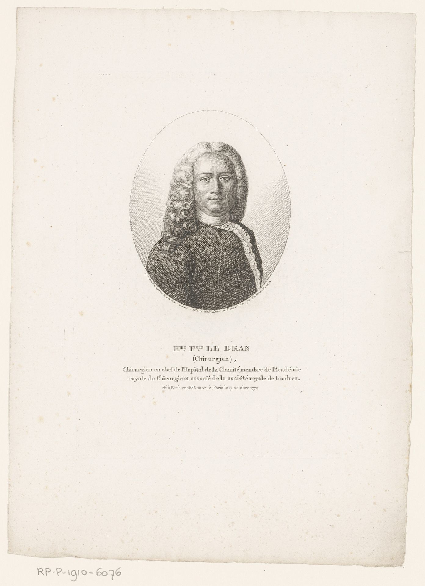 Portret van Henri François Le Dran by Ambroise Tardieu