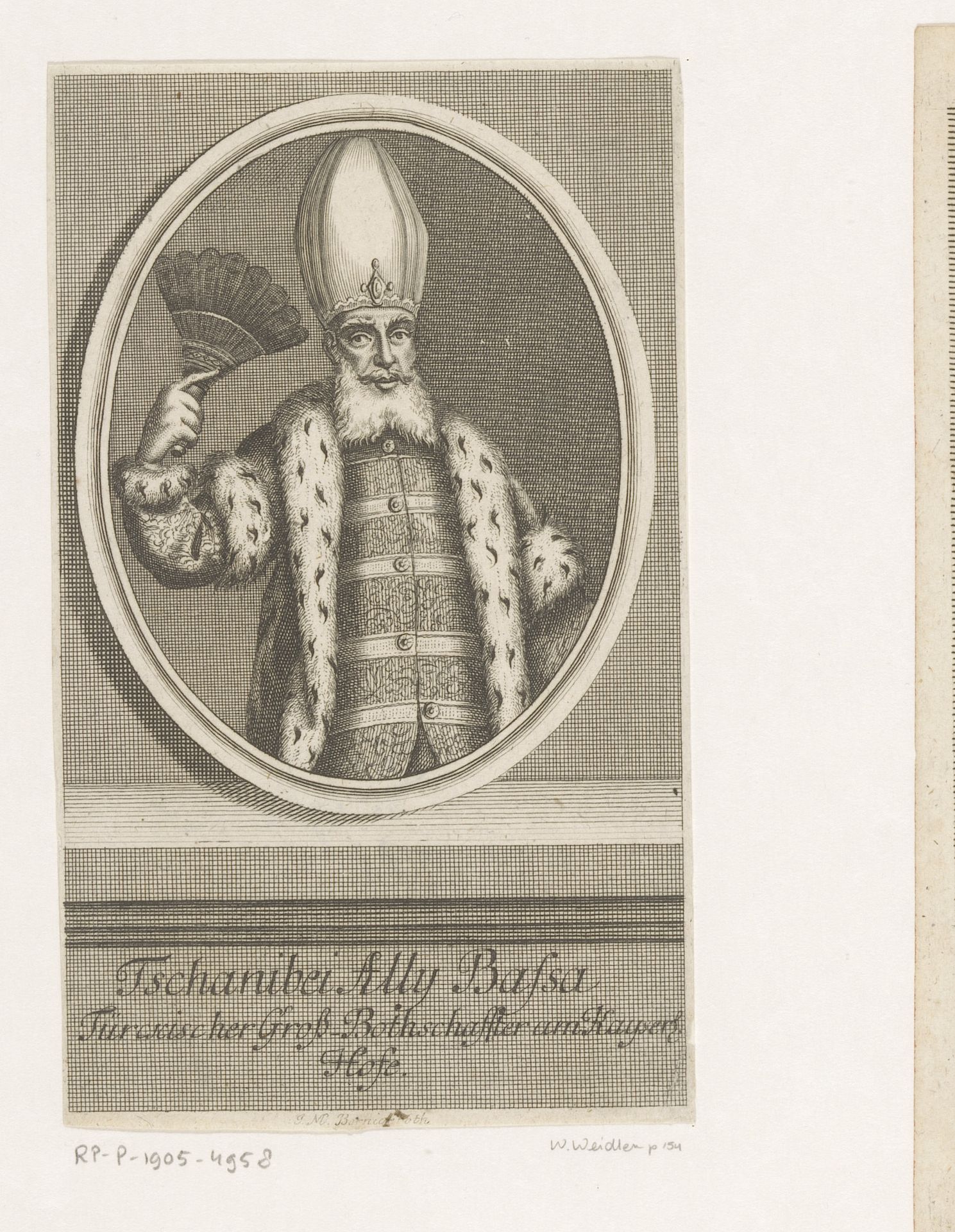 Portret van Tschanibei Ali Pasja by Johann Martin Bernigeroth