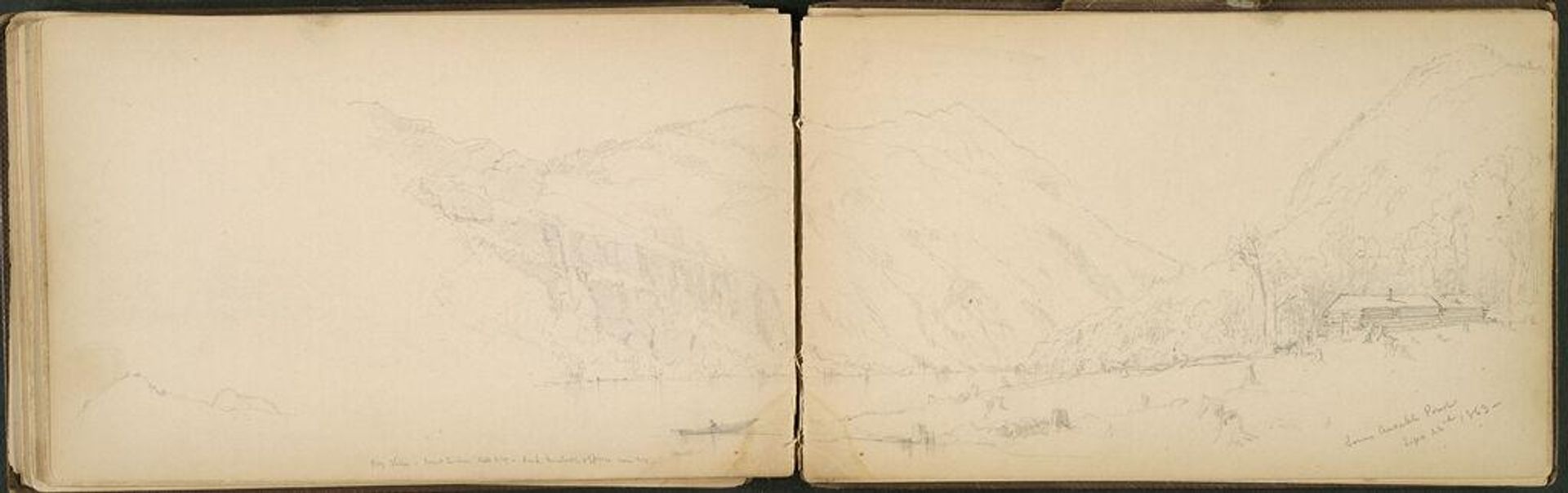 Landscape with Lake; verso: Partial Ausable Pond Landscape with Cabin by Sanford Robinson Gifford