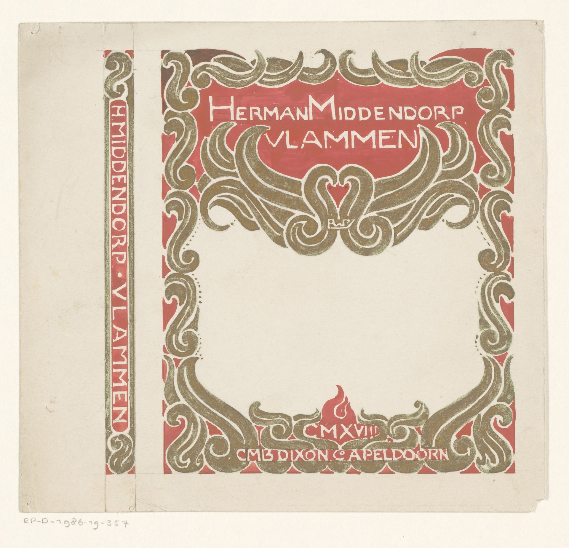 Bandontwerp voor: Herman Middendorp, Vlammen, 1918 by Reinier Willem Petrus de (1874-1952) Vries