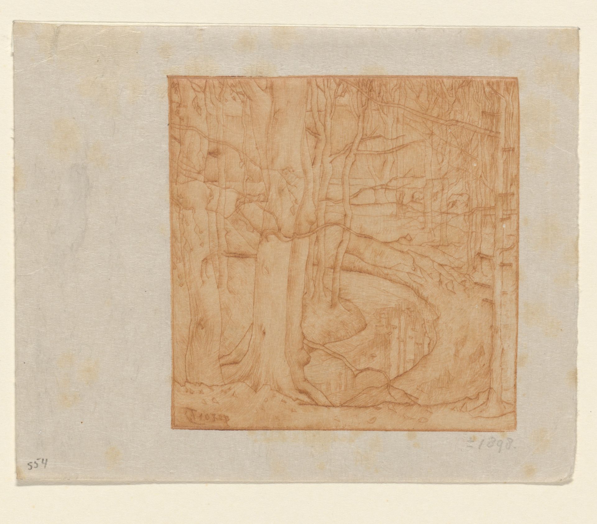 Kale beukebomen langs een beek by Jan Toorop