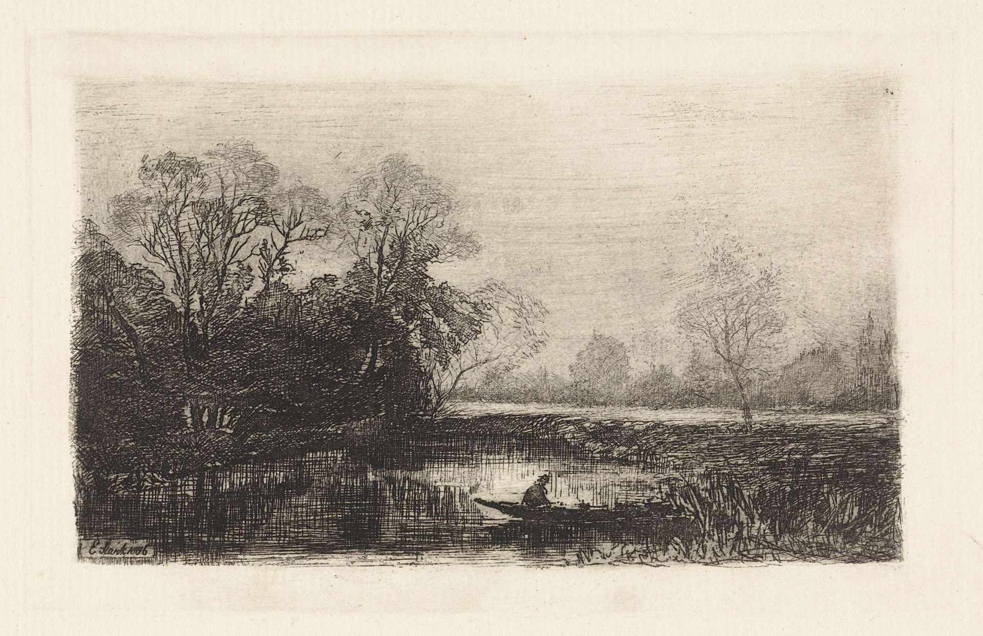Landschap met een roeiboot in een sloot by Elias Stark