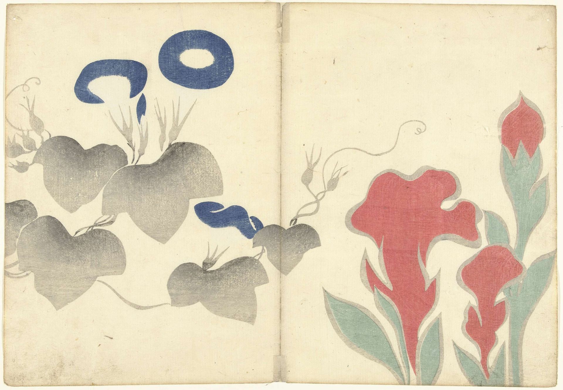 Blauwe winde en rode bloemen by Nakamura Hōchū 中村芳中