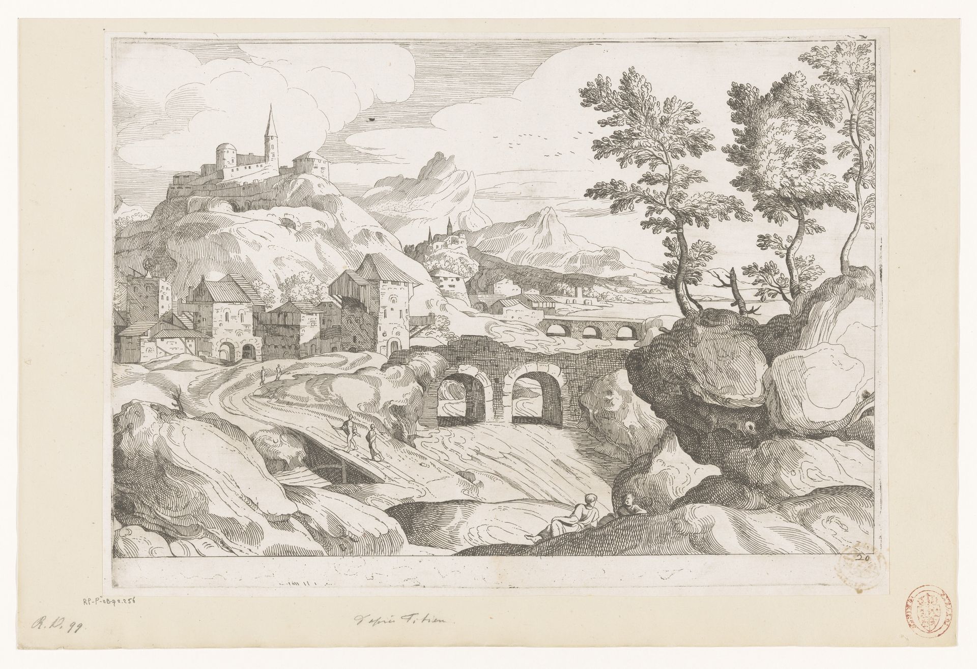Landschap met twee bruggen over een rivier by Jean Pesne