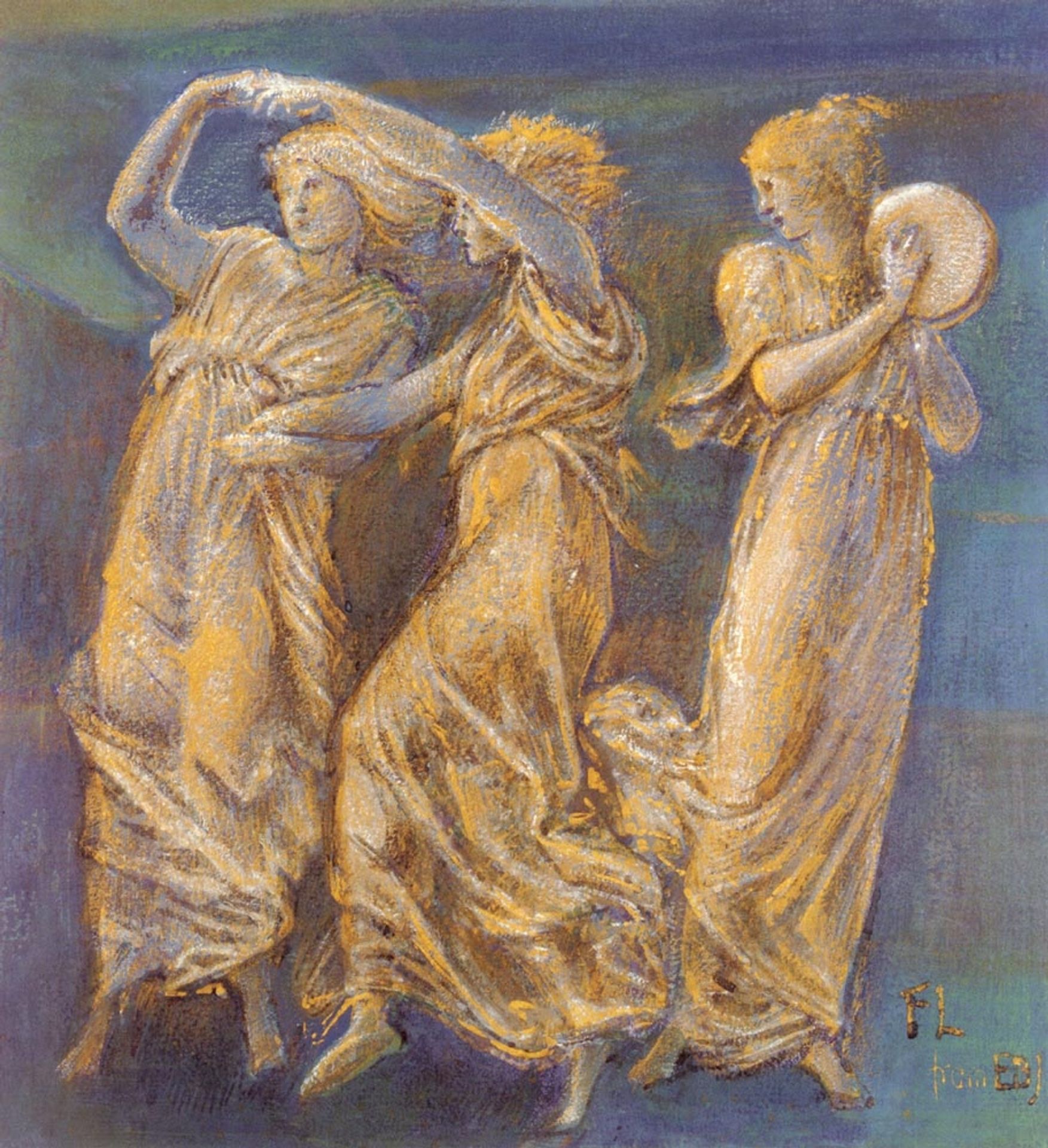 Three Female Figures  Dancing And Playing by Edward Burne-Jones