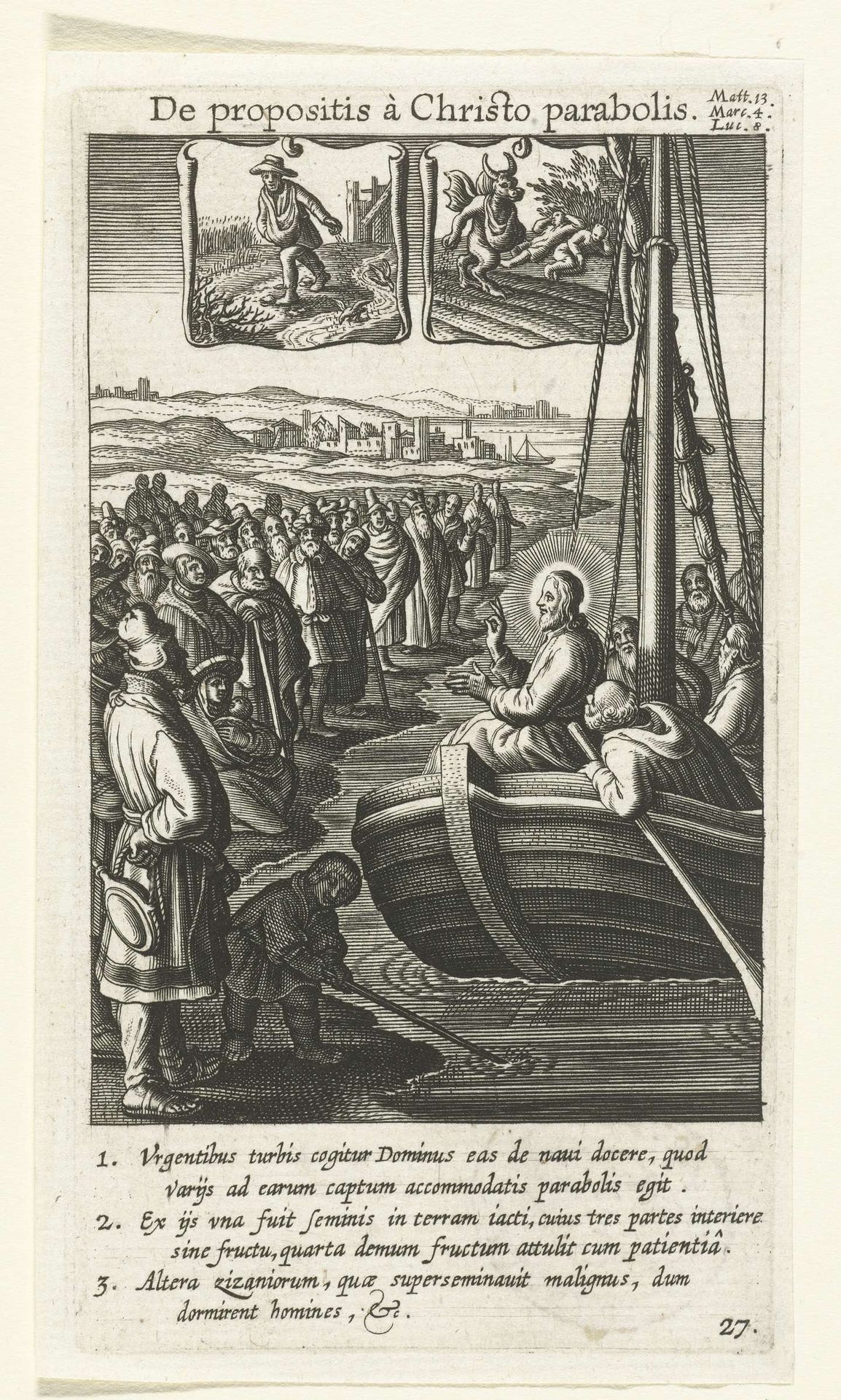 Christus predikt vanuit een boot de parabel over de zaaier by Boëtius Adamsz. Bolswert