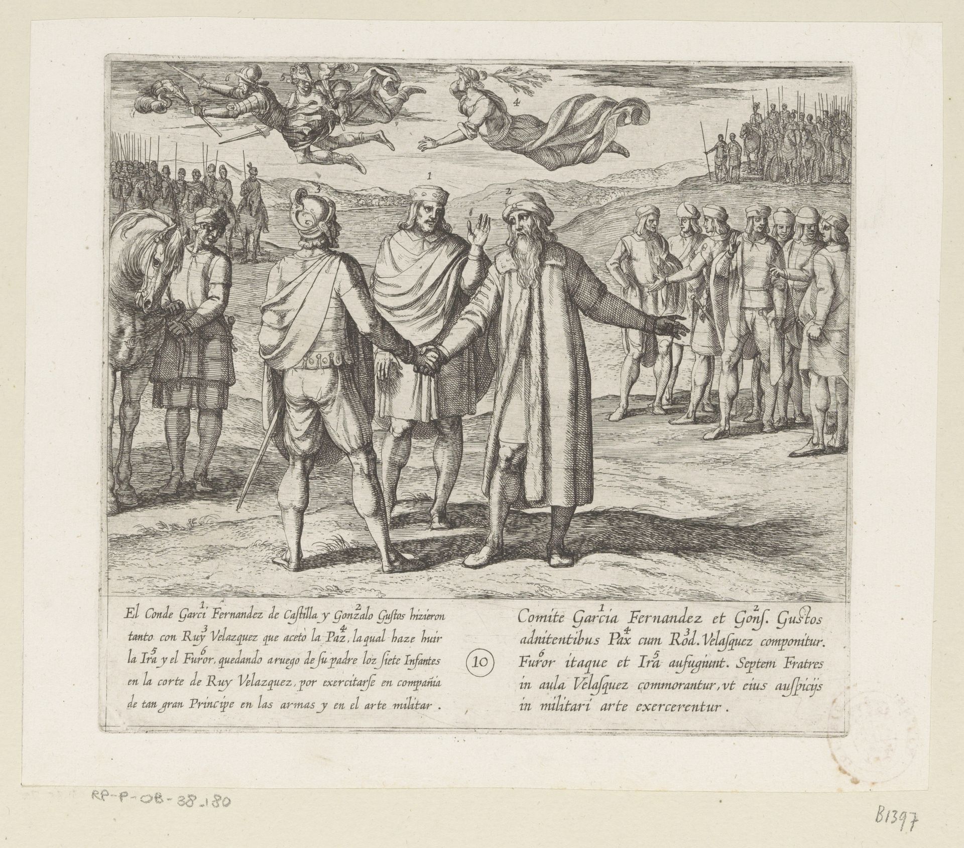 Garci Fernandez en Gonzalo Gustos halen Ruy Velazquez over om vrede te sluiten by Antonio Tempesta