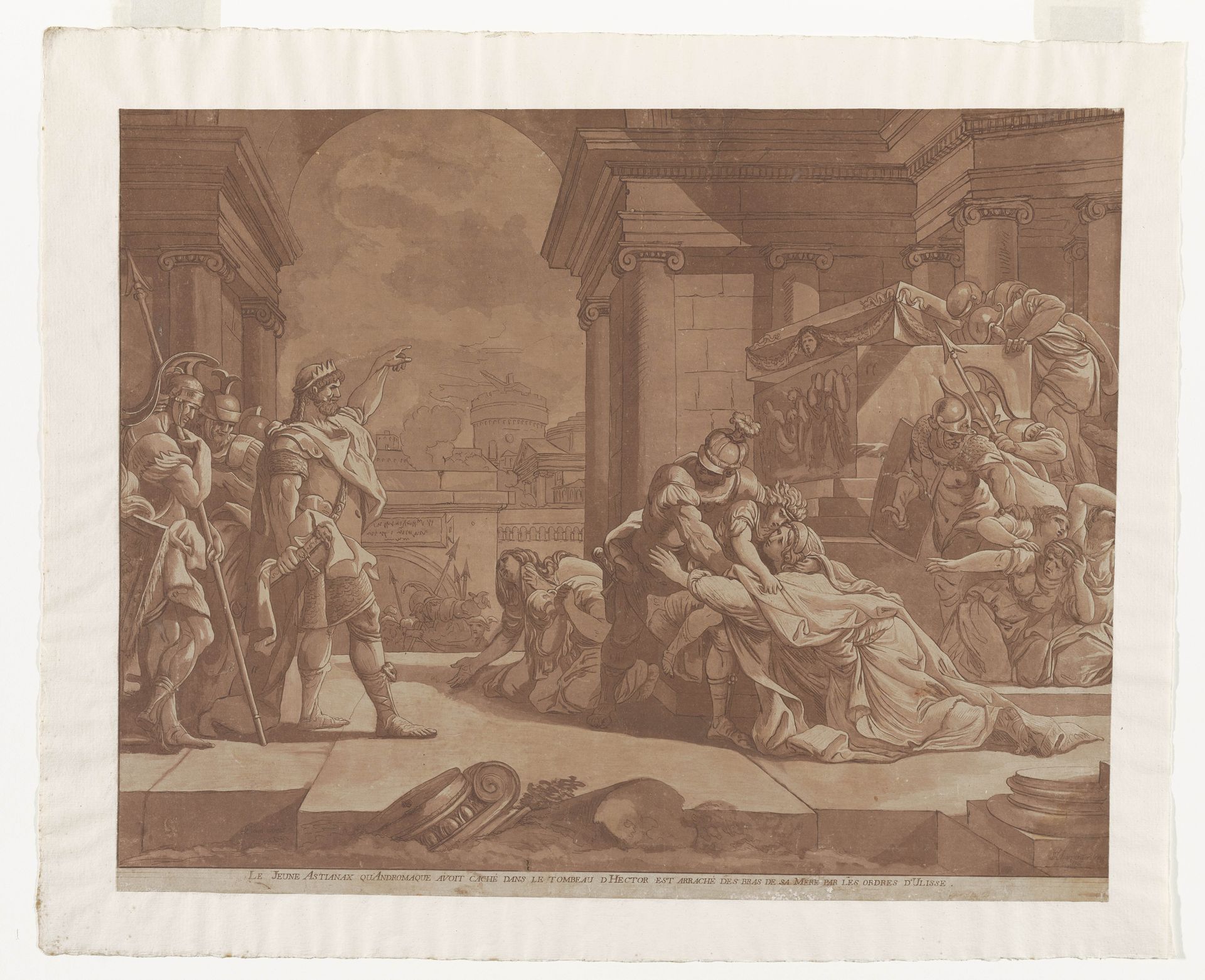 Le Jeune Astianax qu'Andromaque avoit cache dans le tombeau d'Hector est arrache des bras de sa Mere par les orders d'Ulisse by Francois Philippe Charpentier