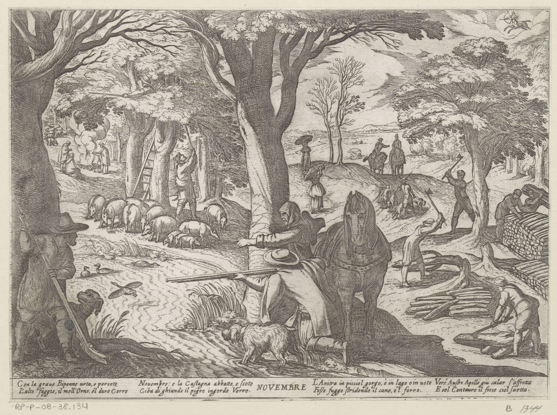 November: vogeljacht en bomen kappen (boogschutter) by Antonio Tempesta