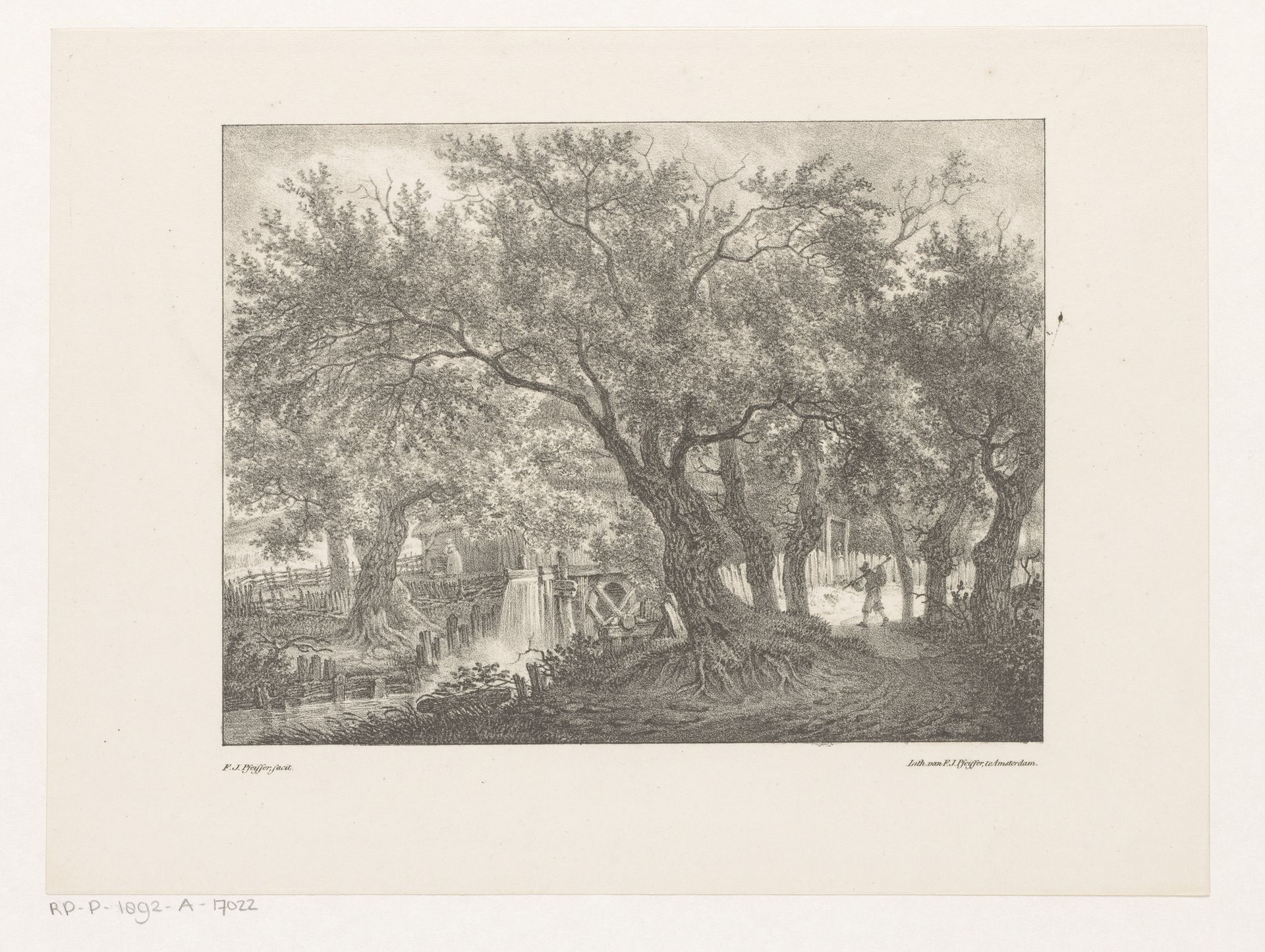 Watermolen in bos by François Joseph (II) Pfeiffer