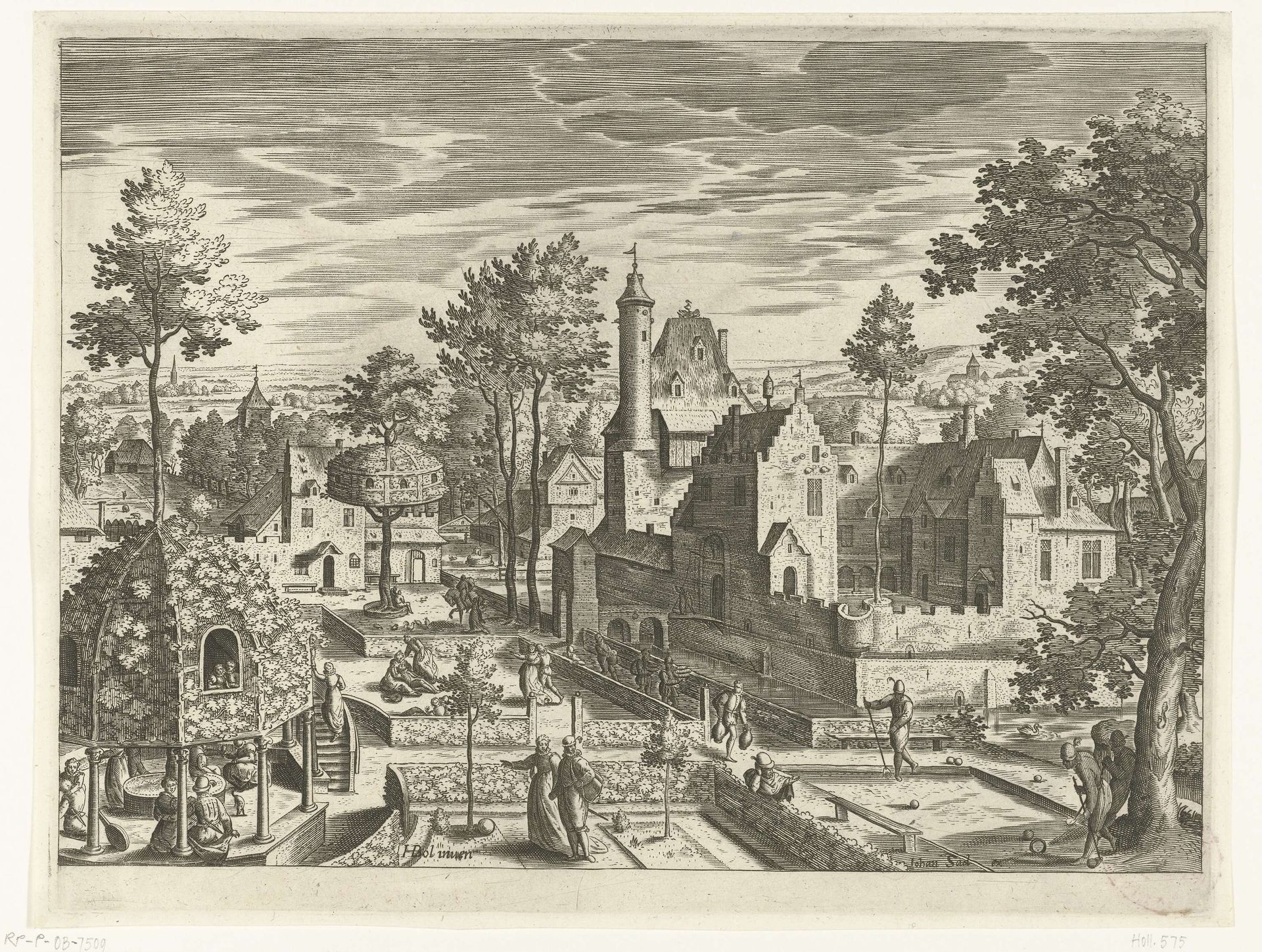 Gezicht op een kasteeltuin by Johann Sadeler I
