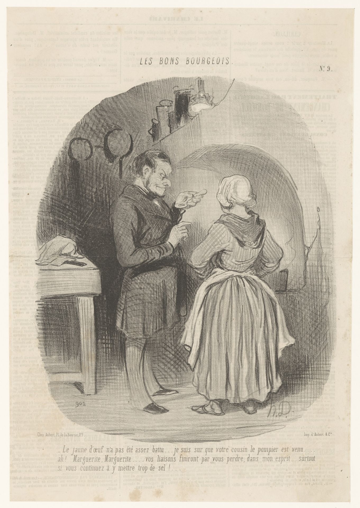 Meester proeft een ei van zijn keukenmeid by Honoré Daumier