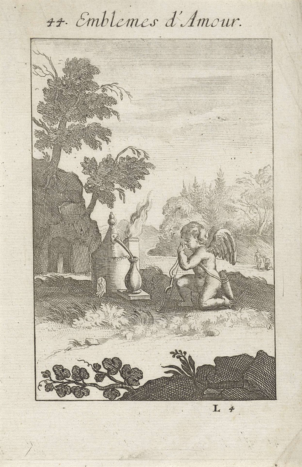 Amor geknield bij een symbolisch hart by Jan van Vianen