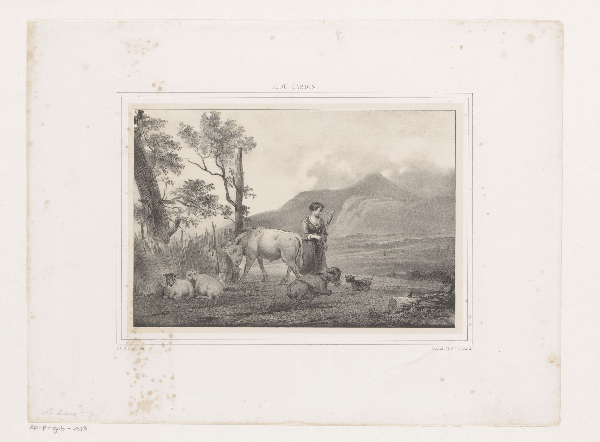Vrouw met spinrokken en dieren by Carel Christiaan Antony Last
