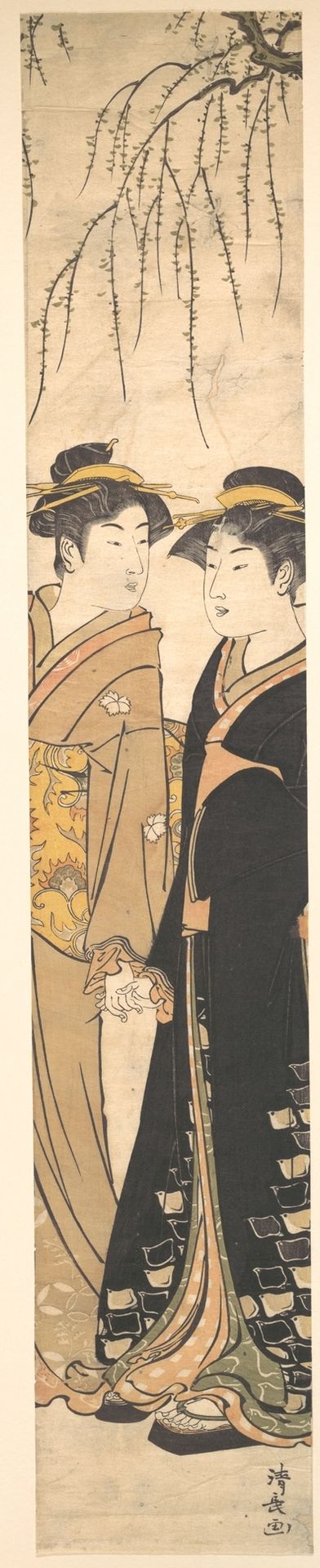 Two Tall Young Women Walking Hand in Hand by Torii Kiyonaga