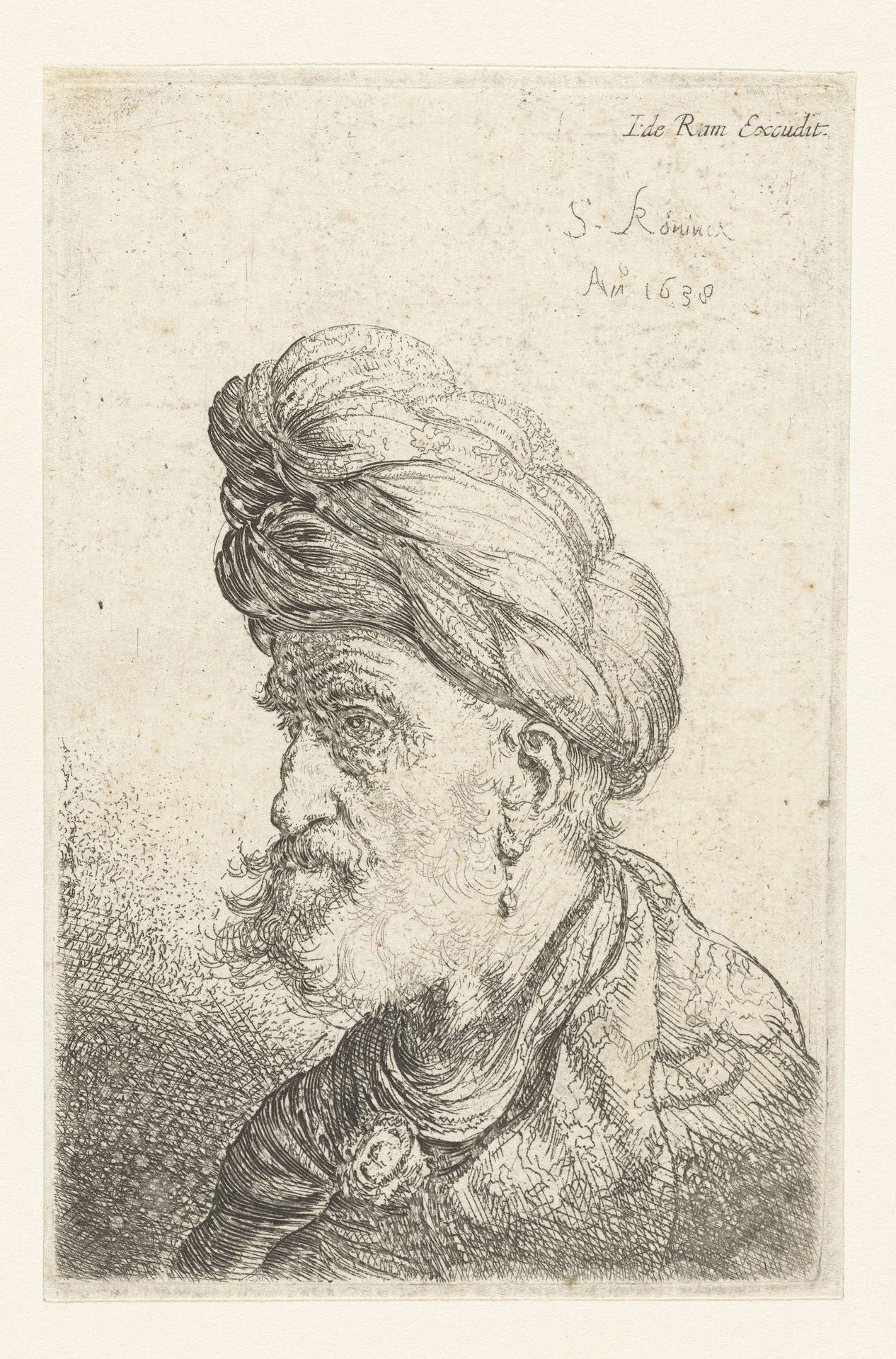 Buste van een man met tulband by Salomon Koninck