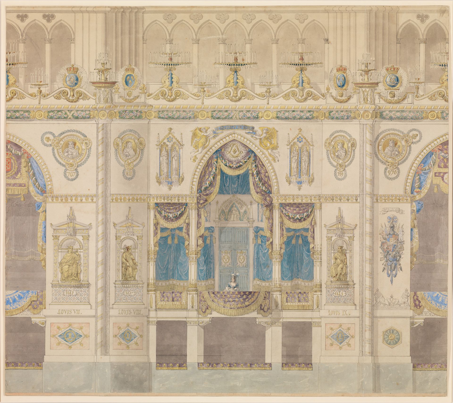 Elevation of Reims Cathedral with the Royal Box for the Coronation of Louis XVIII by Charles Percier
