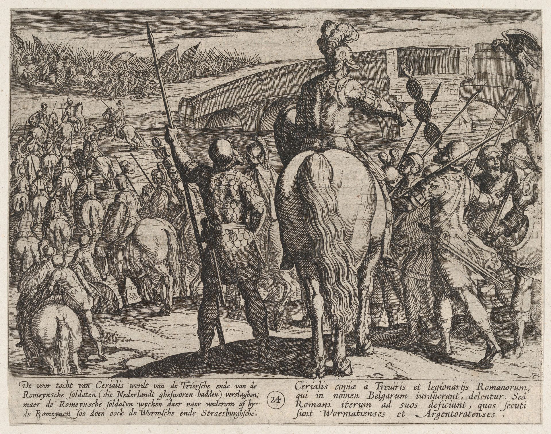 Plate 24: The Advance Guard of the New Roman Troops Turned Back, from The War of the Romans Against the Batavians (Romanorvm et Batavorvm societas) by Antonio Tempesta