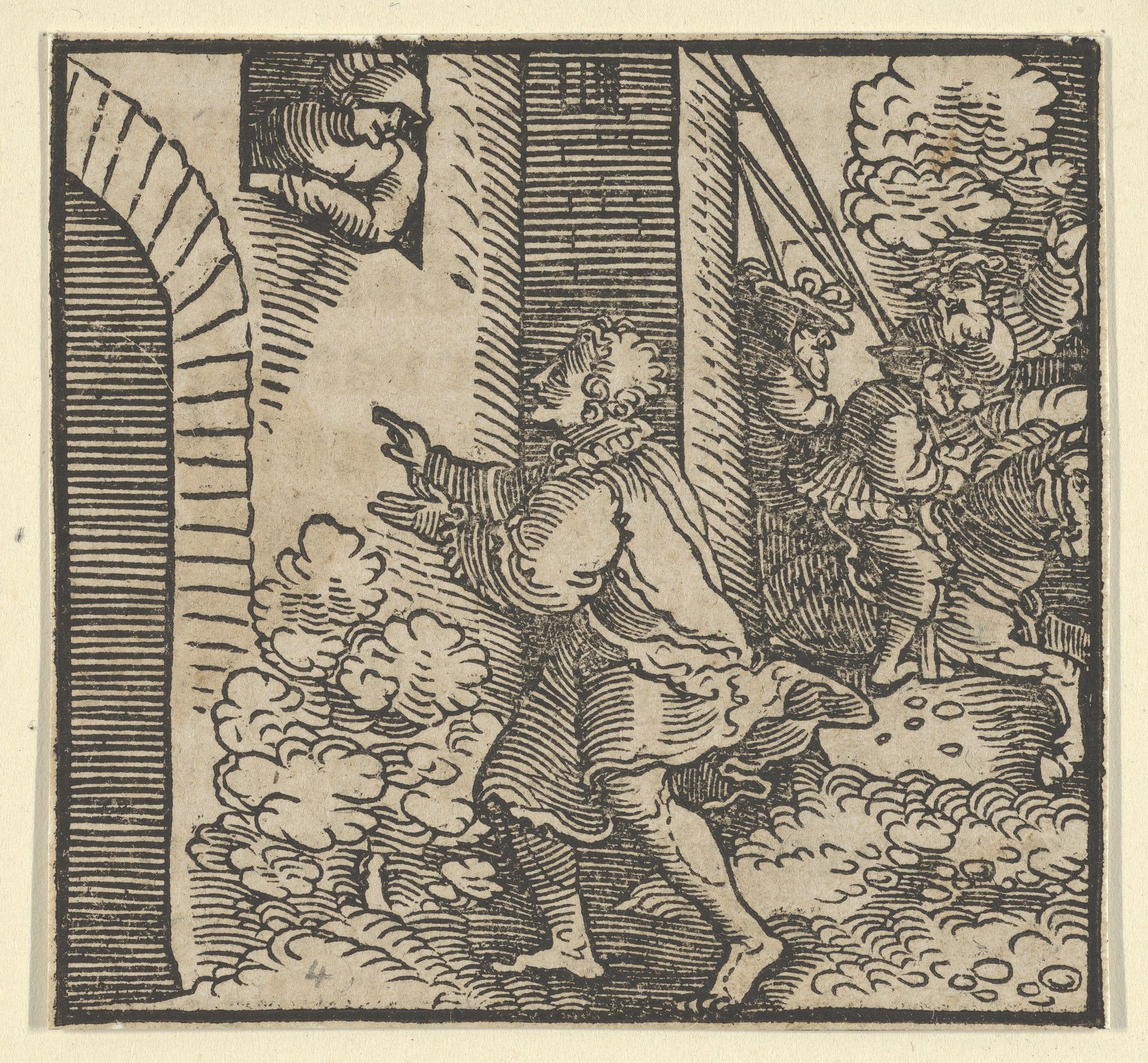 Rinaldo Robbed, Standing in front of the Widow's House, from The Decameron by Hans Schäufelein