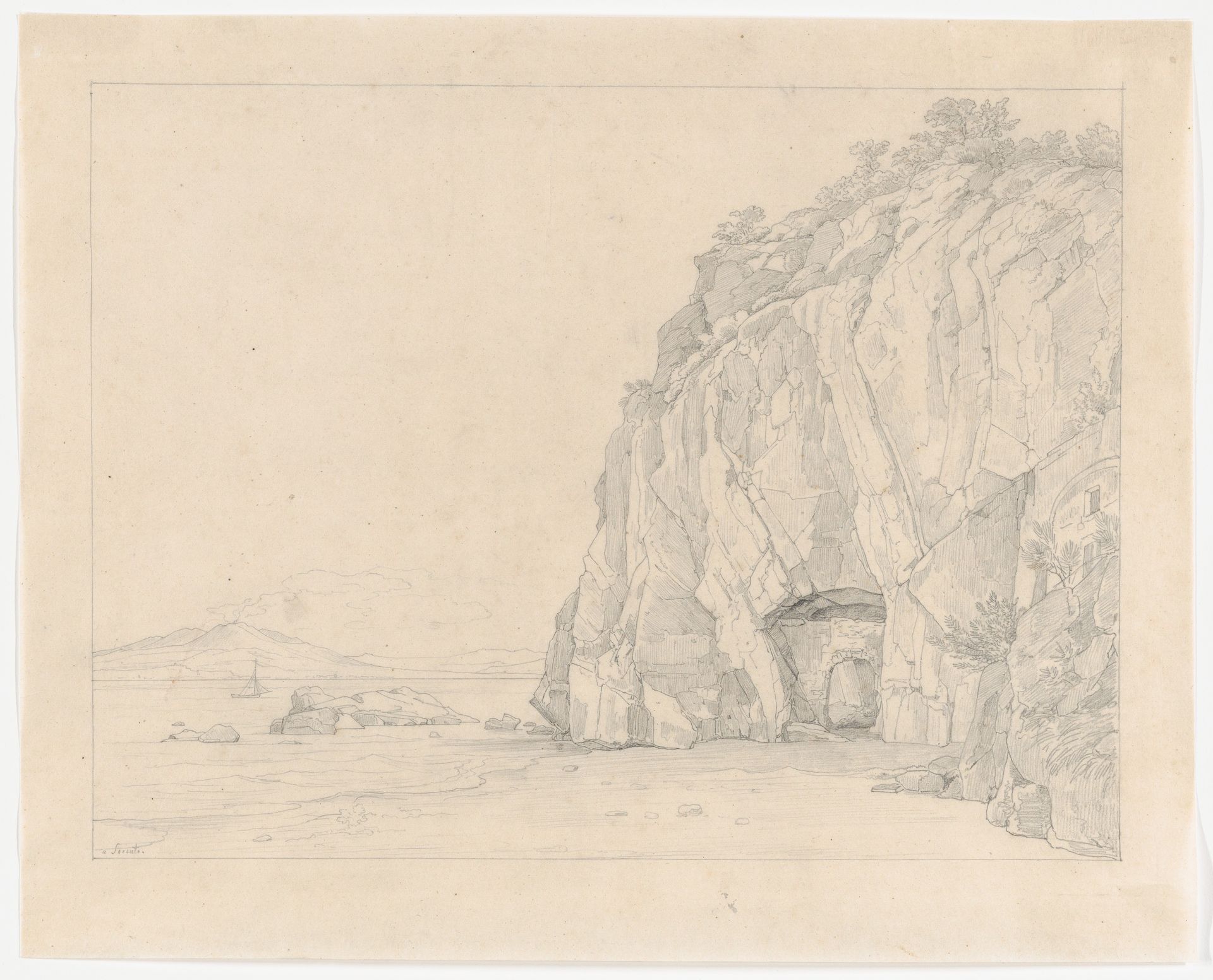 A Grotto near Sorrento, with a Distant View of the Vesuvius by Heinrich Reinhold