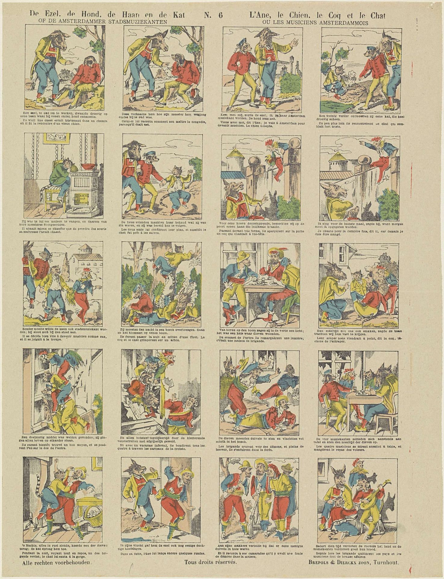 De ezel, de hond, de haan en de kat / Of de Amsterdammer stadsmuziekanten / L'ane, le chien, le coq et le chat / Ou les musiciens Amsterdammois by Brepols & Dierckx zoon