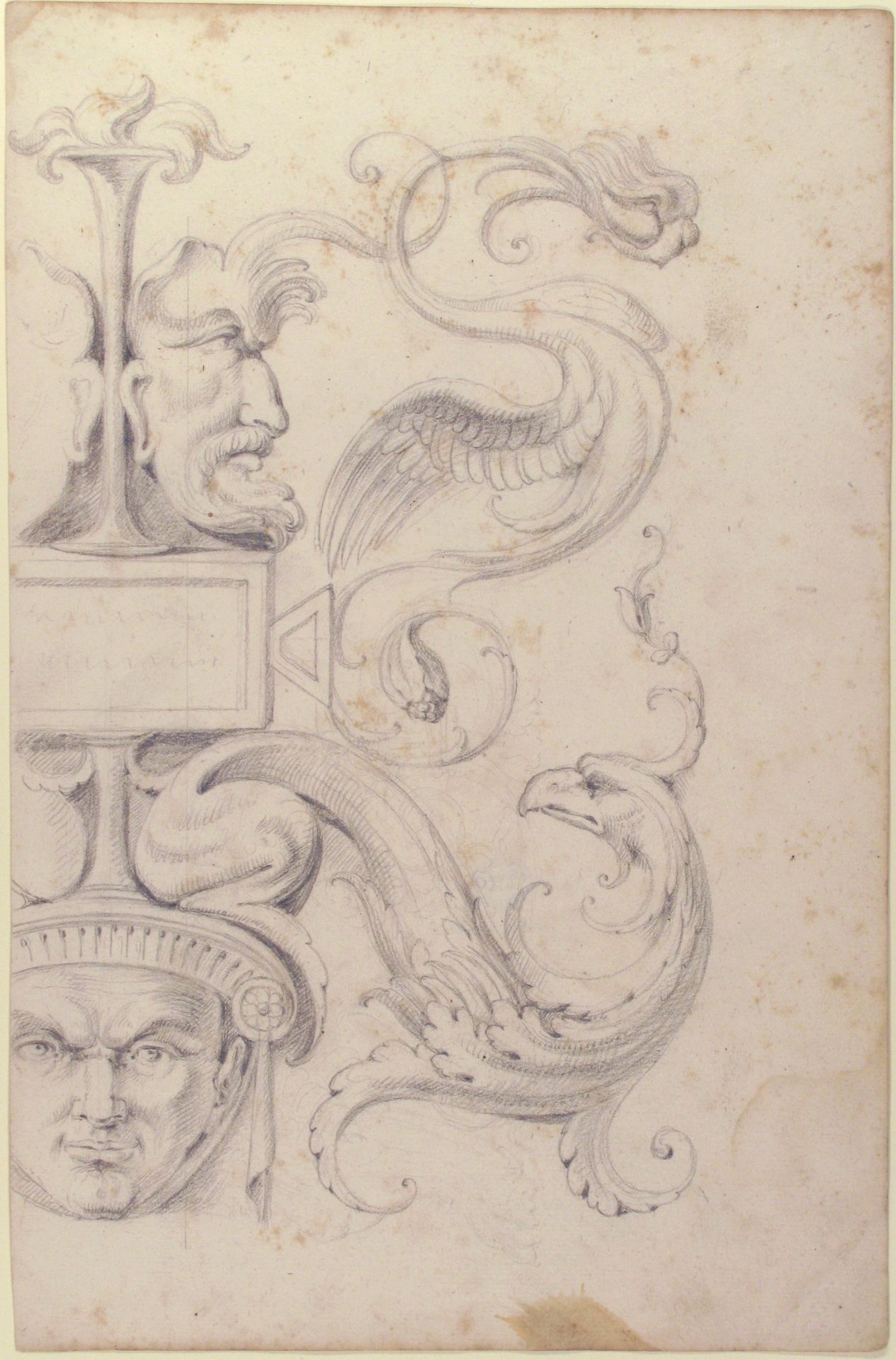 Drawing of a Grotesque after a 16th-century Decorative Relief. by Filippo Cretoni