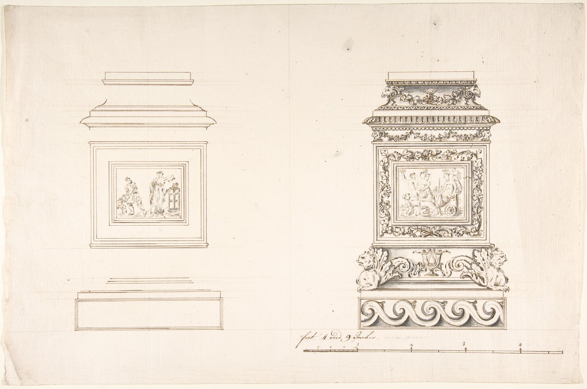 Two pedestals with classical scenes by Anonymous