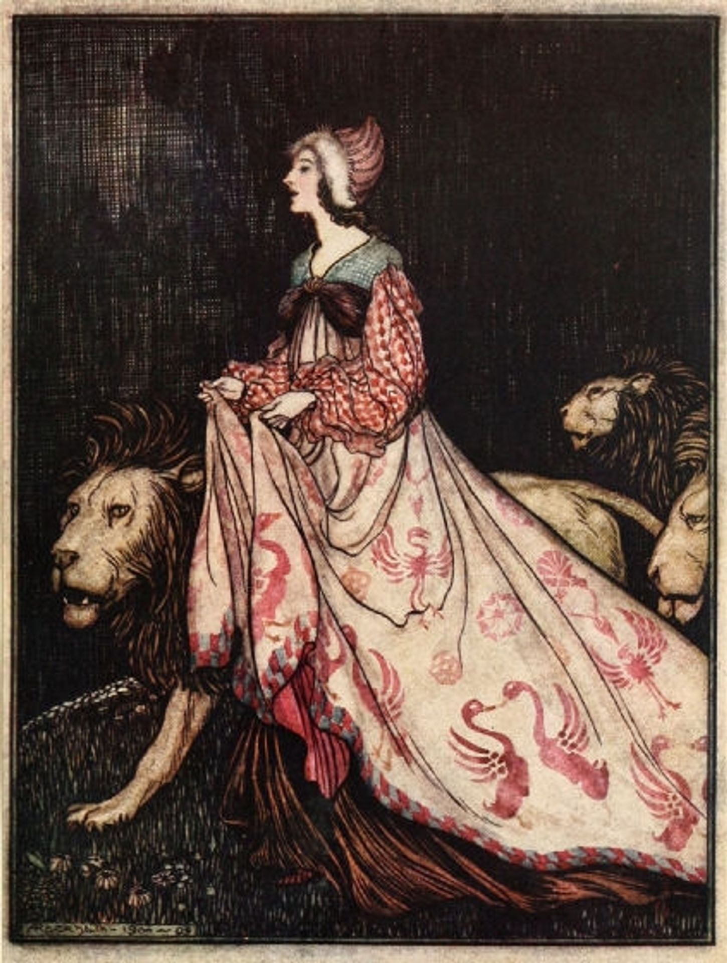 She went away accompanied by the Lions by Arthur Rackham
