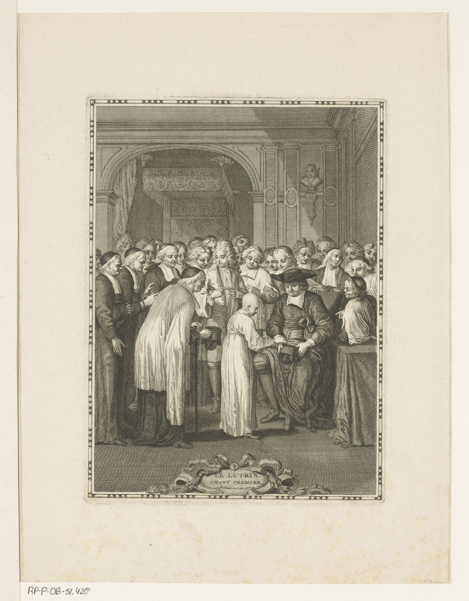 Interieur met een groep geestelijken by Bernard Picart