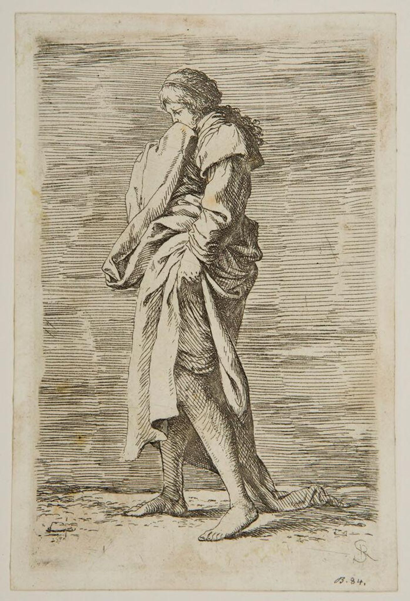 Pensive Young Woman Walking While Holding Up Her Dress by Salvator Rosa