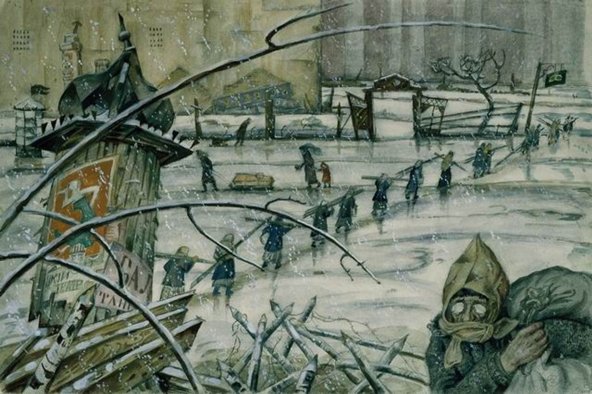 From the life in Petrograd in 1920 by Mstislav Dobuzhinsky