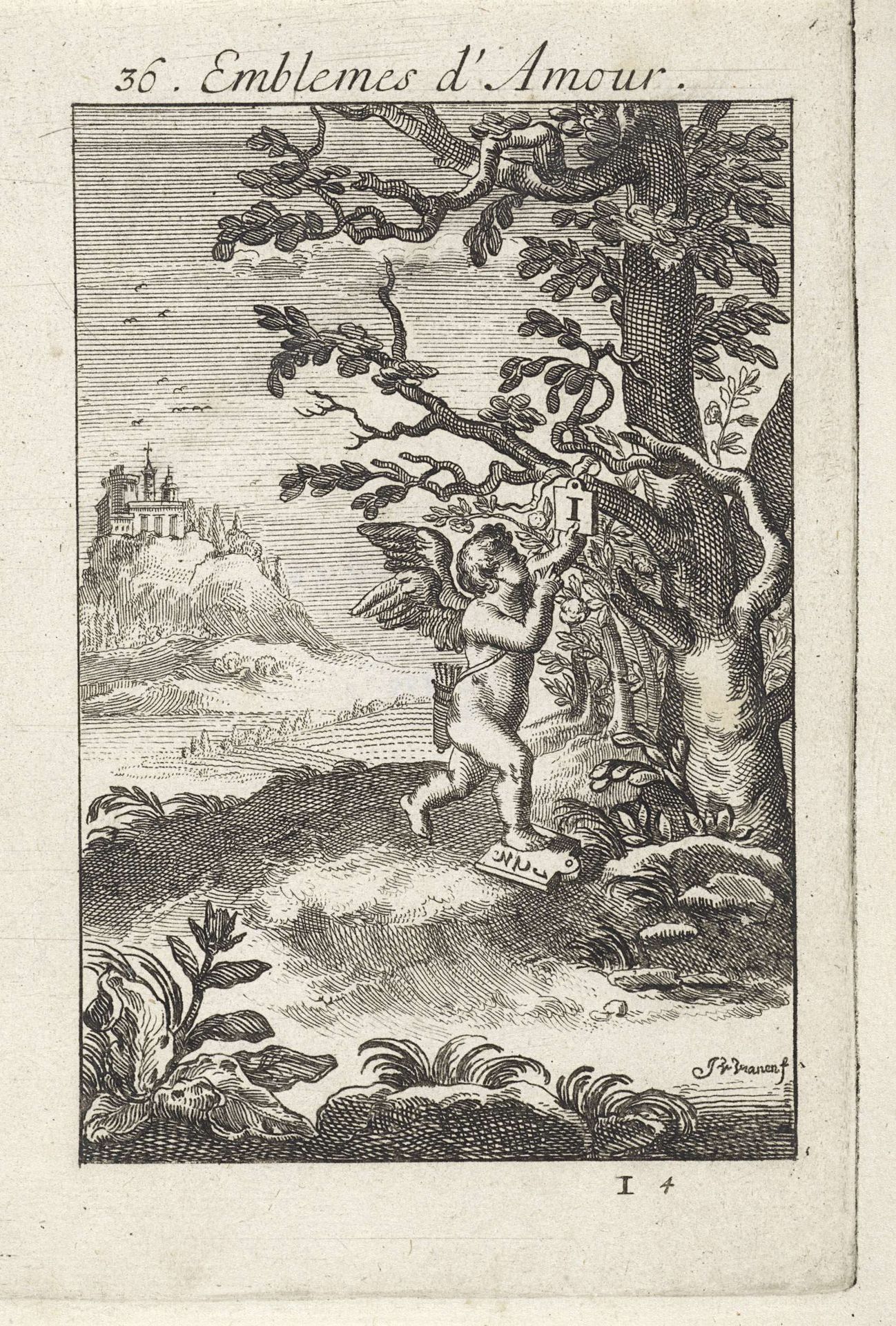 Amor hangt een nummer één aan een boom by Jan van Vianen