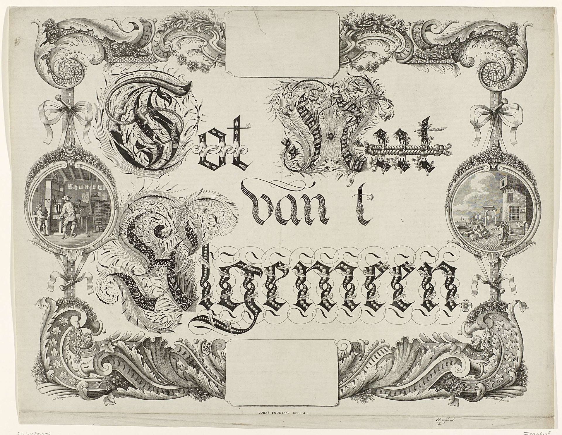 Kalligrafie op de oprichting van de Maatschappij tot Nut van 't Algemeen, 1784 by Barent de Bakker