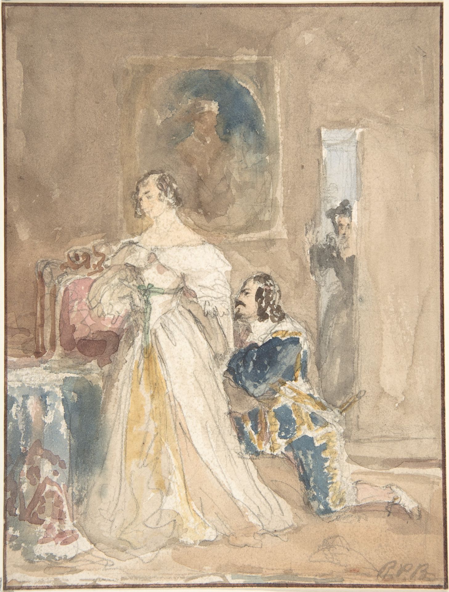 The Proposal (recto); Unfinished drawing of a horse and rider (verso) by Richard Parkes Bonington