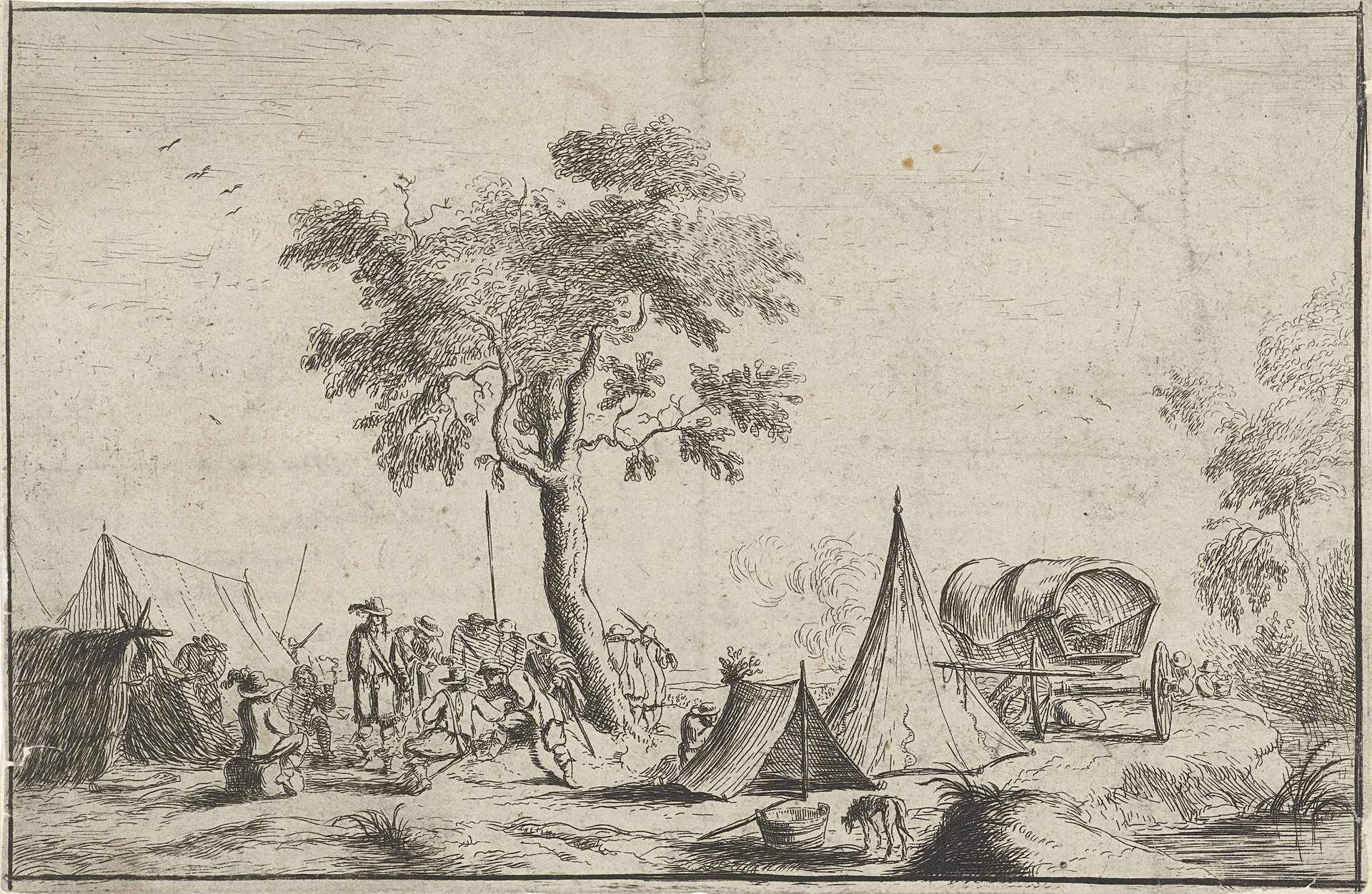 Kampement met een spitse tent by Robert van den Hoecke