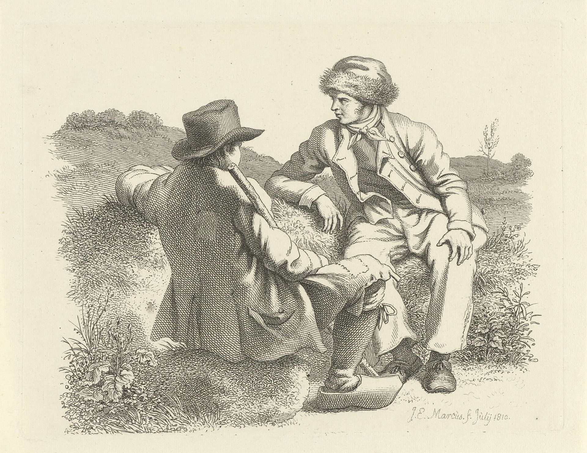 Twee mannen in een landschap by Jacob Ernst Marcus