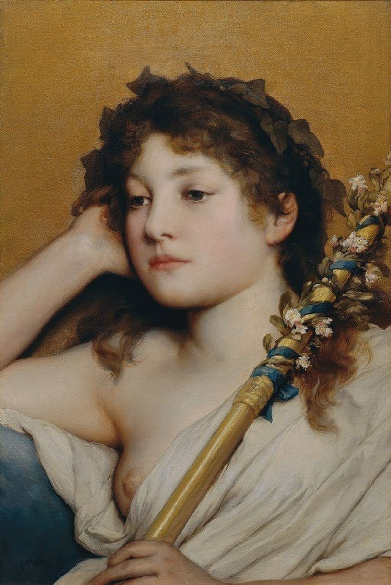 Woman’s head pondering by Gabriel von Max