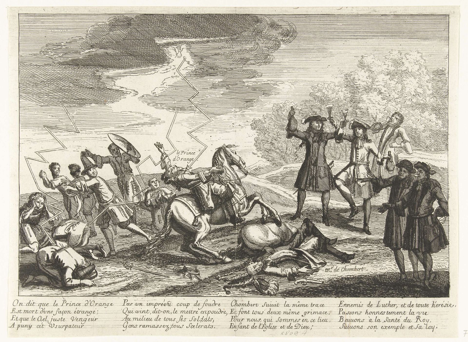 Willem III wordt door bliksem getroffen tijdens de slag aan de Boyne, 1690 by Anonymous