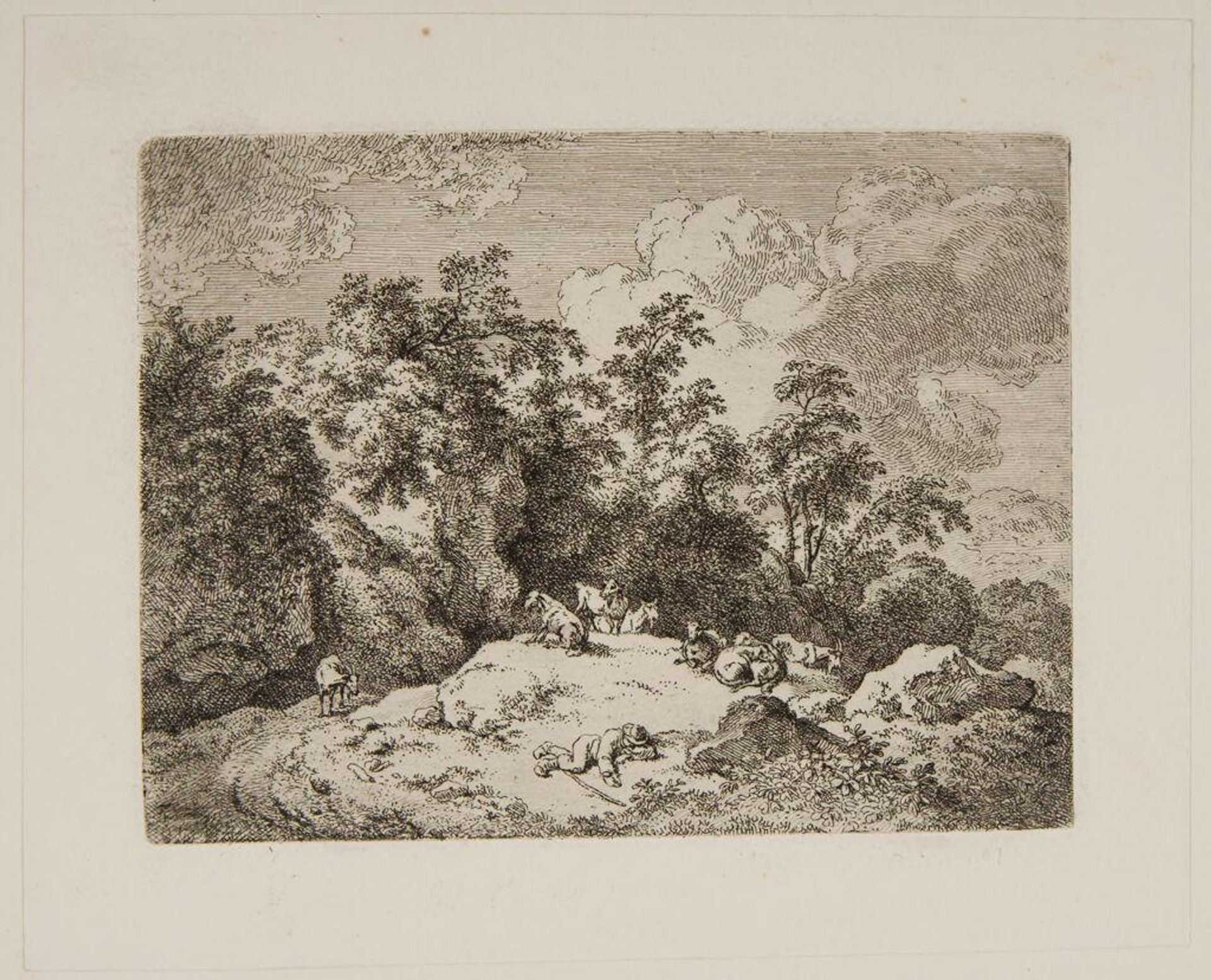 Herdsman Tending Goats, Sleeping on the Ground by Ferdinand Kobell
