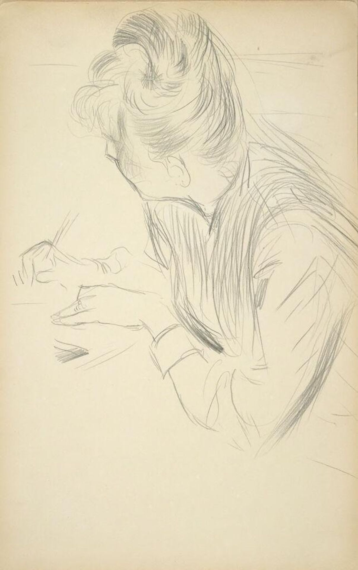 Blank page; verso: Sketch of Madame Helleu by John Singer Sargent