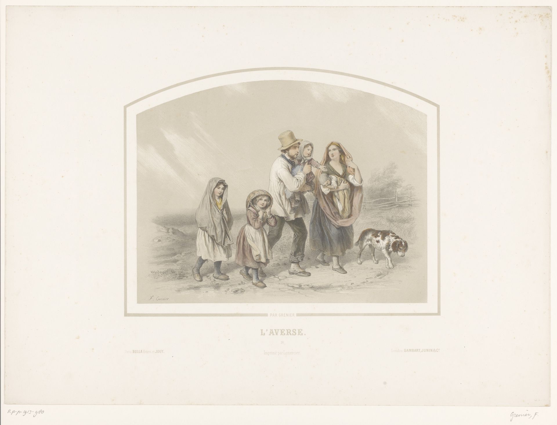 Gezin met hond in een stortbui by François Grenier