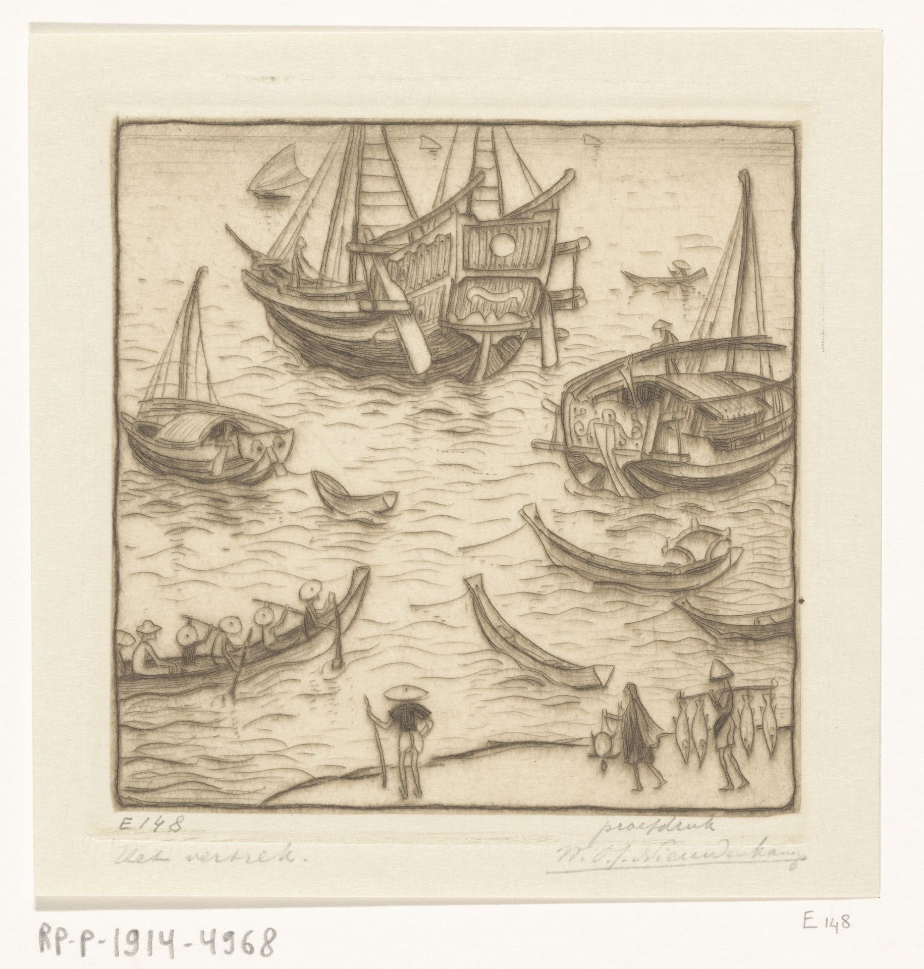 Schepen in een baai aan de oostkust van Lombok by Wijnand Otto Jan Nieuwenkamp