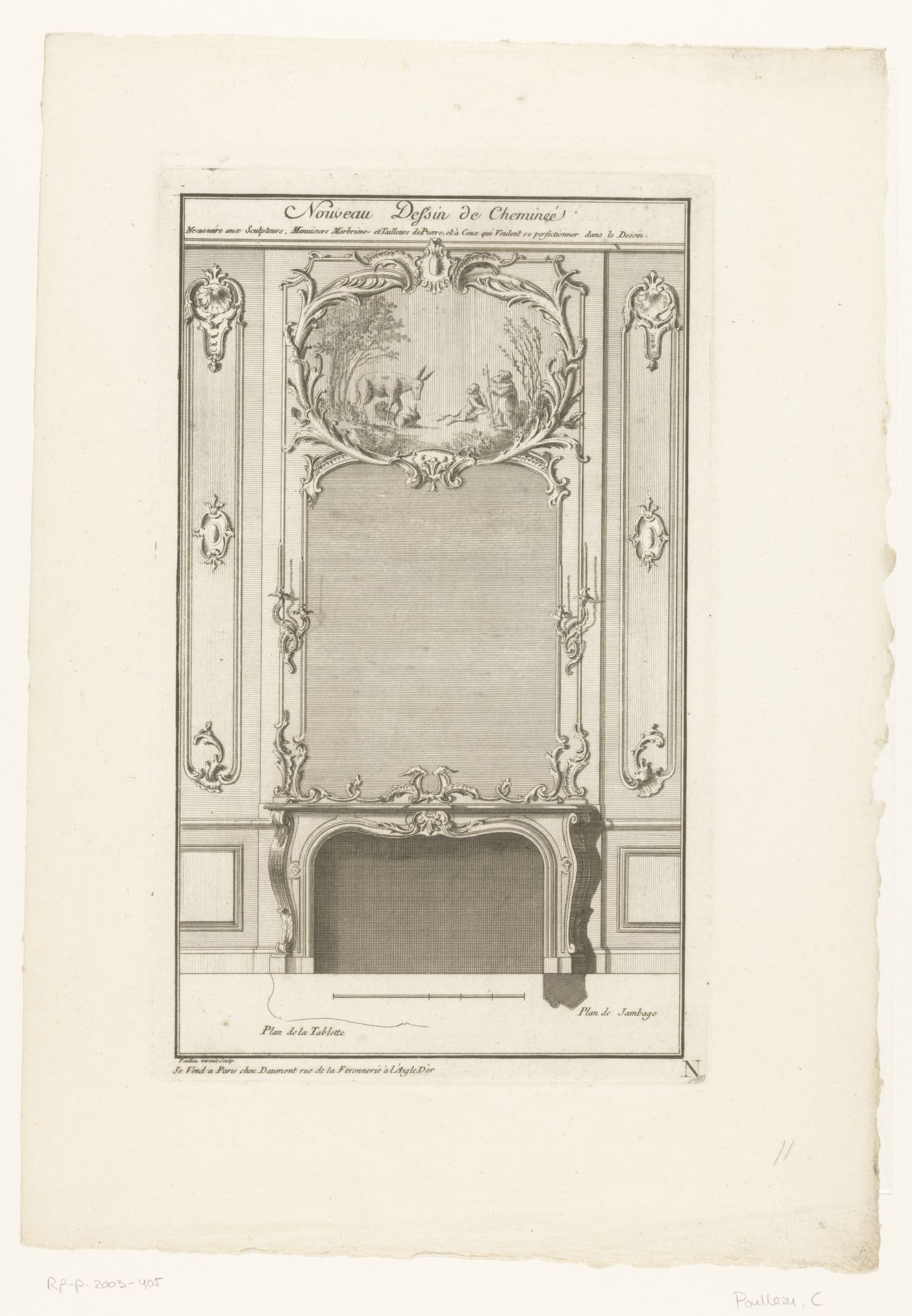 Schouw met cartouche met dieren by Claude René Gabriel Poulleau